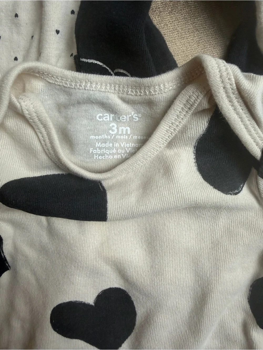 Carter's Long-Sleeve Baby Bodysuits - Cream & Black Heart and Bunny Prints